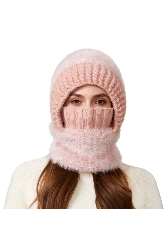 Winter Thermal Knitted Hood Windproof Full Shield For Skiing Cycling Winter Hats For Men Outdoor Sport Pink