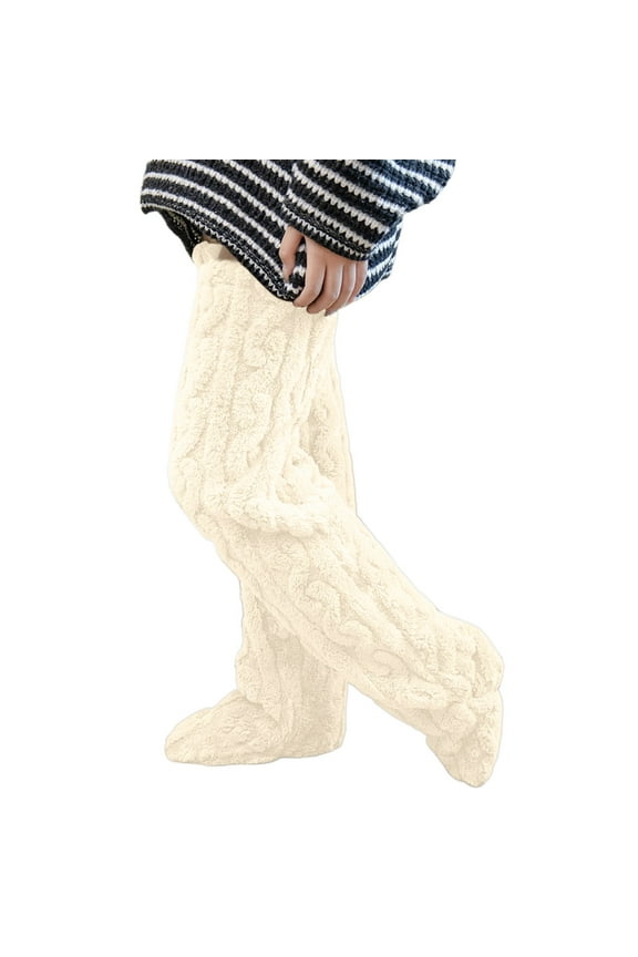 Winter Warmth Leg Warmers Home Use Thickened Over The Knee Long Tube Solid Color Pantyhose for Cozy Indoor Comfort White,One Size