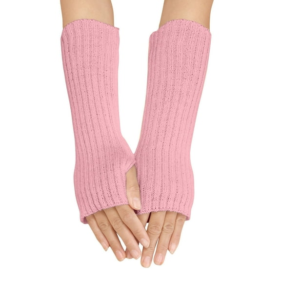 AWZXDE Women Autumn and Winter Solid Color Multicolor Wool Long Striped Knit Half Finger Gloves for Stylish Warmth and Versatile Use Pink,One Size