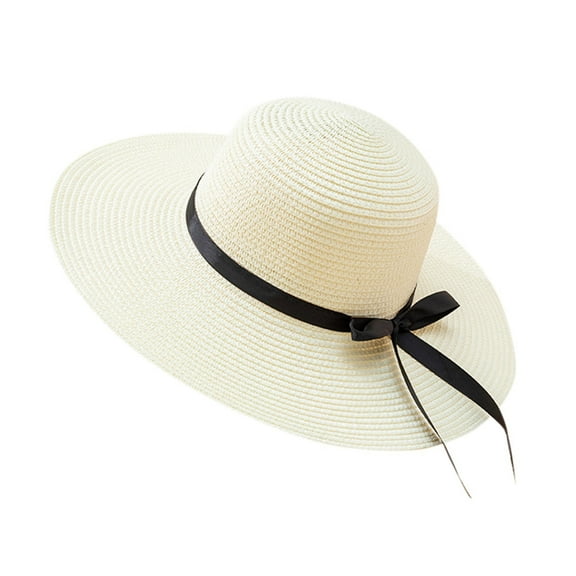 AWZXDE Women Beach Sun Hat For Spring And Summer Sun Hat Casual Woven With Bow Design For Holiday And Travel White