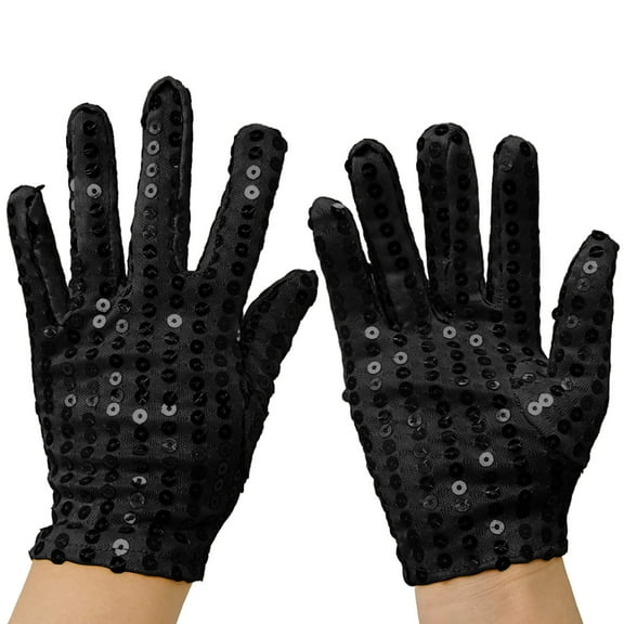 AWZXDE Women Colorful Stage Performance Sequin Gloves for Events Party Decoration and Dress Accessory Black,One Size
