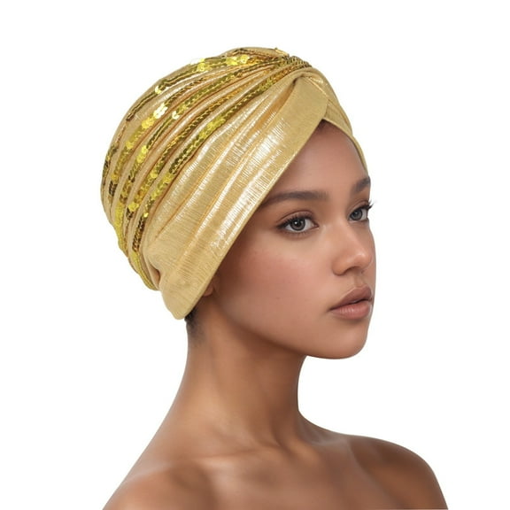 AWZXDE Women Embroidered Turban Wrap Cap With Rhinestone Detail Casual Head Covering For Daily Use Gold