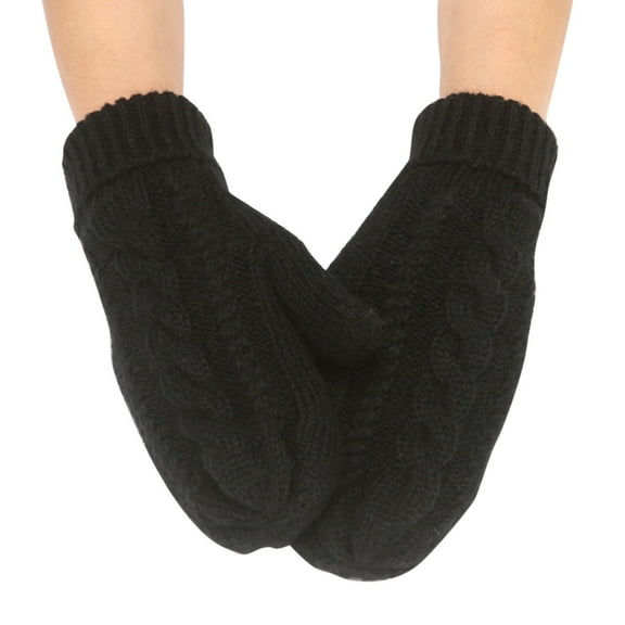 AWZXDE Women Fashion Solid Color Knitted Windproof Warm Thickened Gloves for Winter and Style Black,One Size