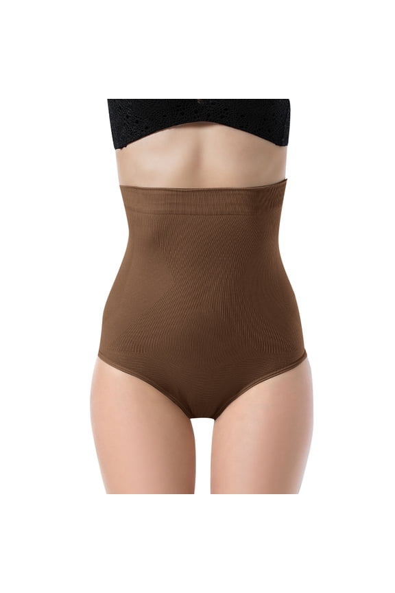 Women High Rise Seamless Bodysuit Form-Fitting Firming Rear Lift Compression Shaping Briefs High Elastic High Waisted Underwear For Women Coffee