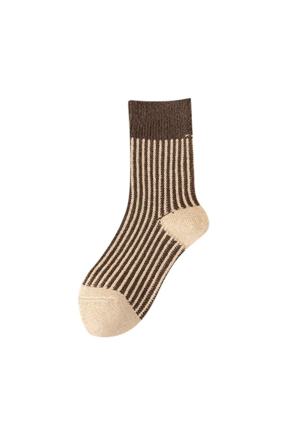 Women Mid Leg Socks Double Vertical Stripes Knit Rabbit Wool Blend Thick Warm Socks For Winter long socks for women Coffee