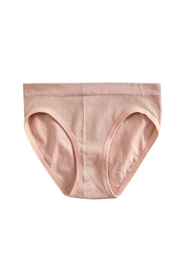 Women Mid Rise Solid Color Ribbed Cotton Gusset Breathable Seamless Briefs Panties Large U Leg Triangle Underwear Womens Underwear Pink