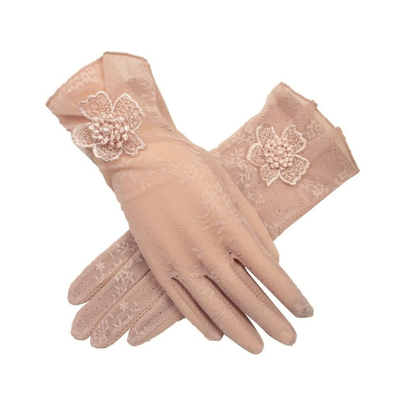 AWZXDE Women Solid Color Lace Pattern Thin Ice Silk Antiskid Breathable Short Sunscreen Gloves for Summer Pink,One Size