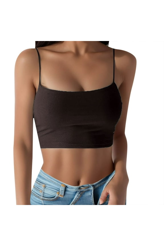 Women Solid Color Sleeveless Halter Top Thin Strap Basic Daily Casual Halter Tops for Women Versatile Top Brown,M