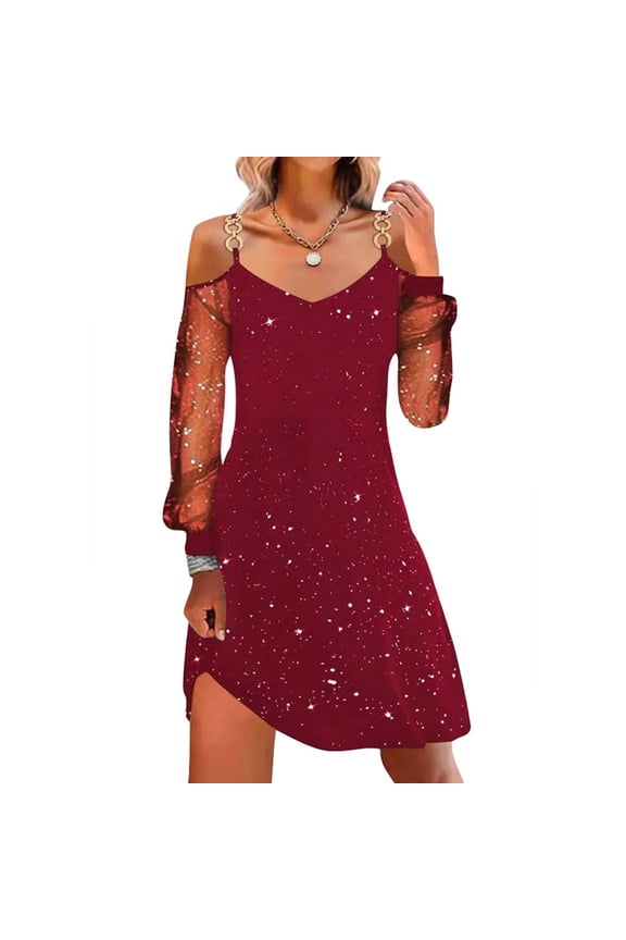 Women Solid Color Sparkly Mesh Long Sleeve Dress with Layered Design Long Sleeve Dress Black Dresses for Women Versatile Night Party Casual Sleeveless Dress Red,XXXXL