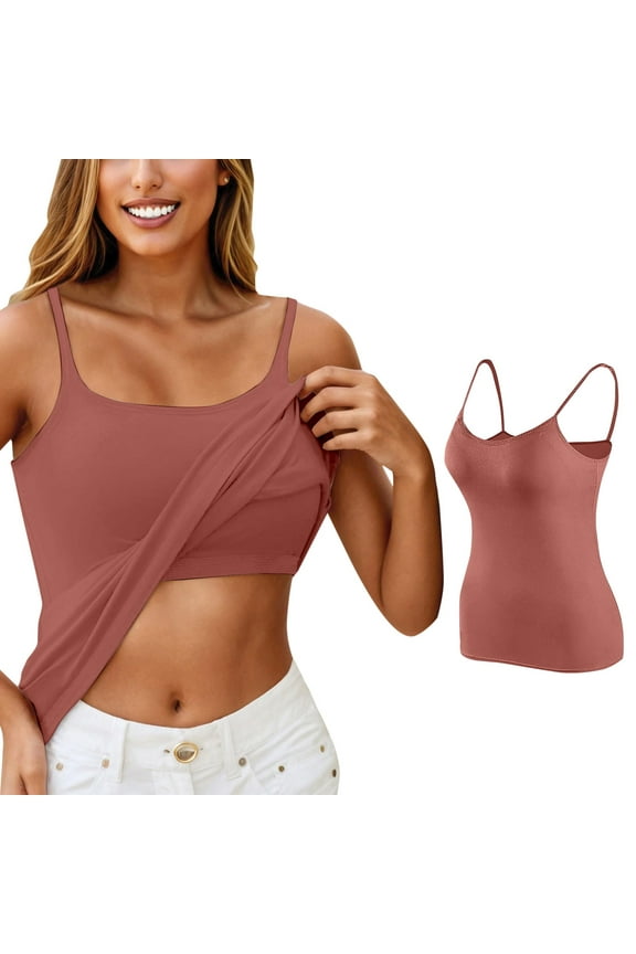 Women Solid Color Square Neck Casual Comfortable Tank Tops Daily Basic Stretchy Soft Yoga Sports Layering Camisole Tee Brick Red,M