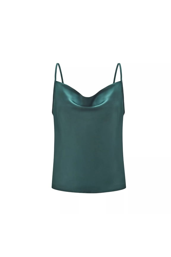 Women Solid Color Thin Strap Halter Satin Top Low Cut Crop Feeling Satin Tops for Women Outerwear Green,L