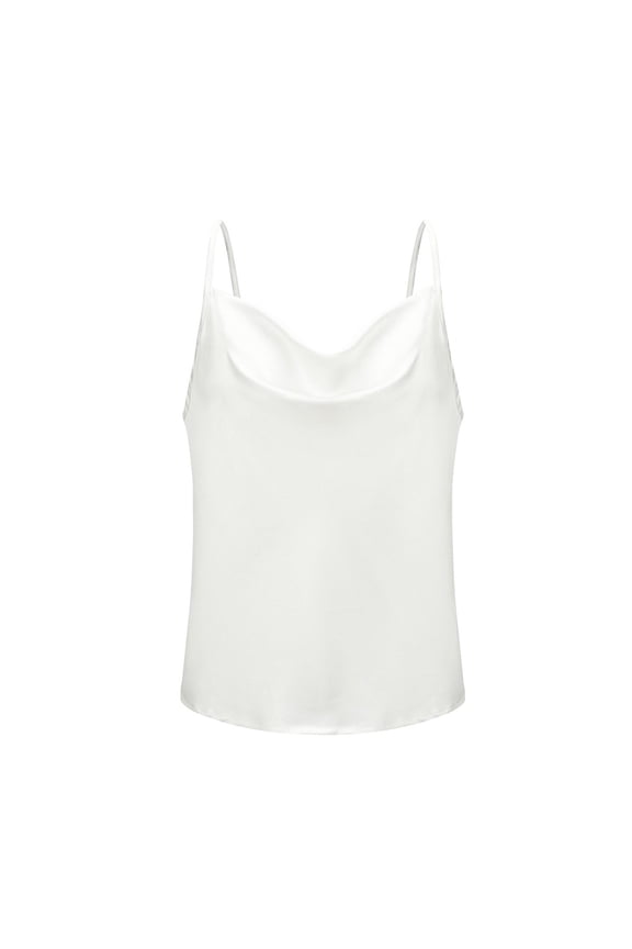 Women Solid Color Thin Strap Halter Satin Top Low Cut Crop Feeling Satin Tops for Women Outerwear White,XL