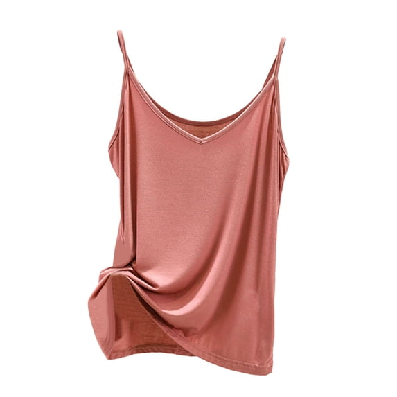 AWZXDE Women Solid Color V Neck Thin Strap Camisole Sleeveless Fitted Vest Tank Top For Women For Innerwear Layering Brick Red,XXL