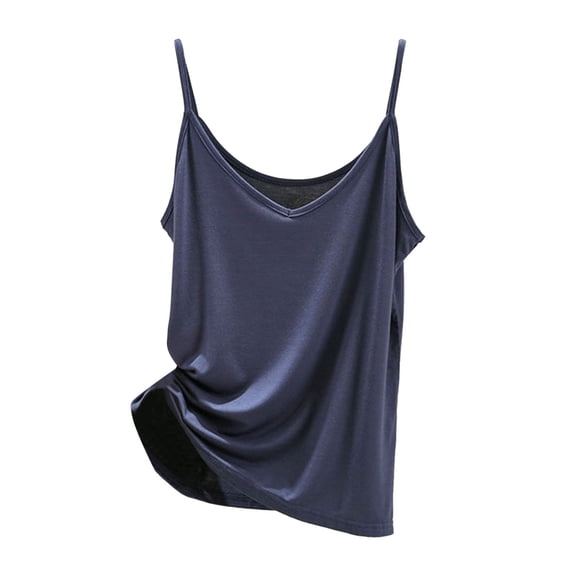 AWZXDE Women Solid Color V Neck Thin Strap Camisole Sleeveless Fitted Vest Tank Top For Women For Innerwear Layering Dark Blue,XL