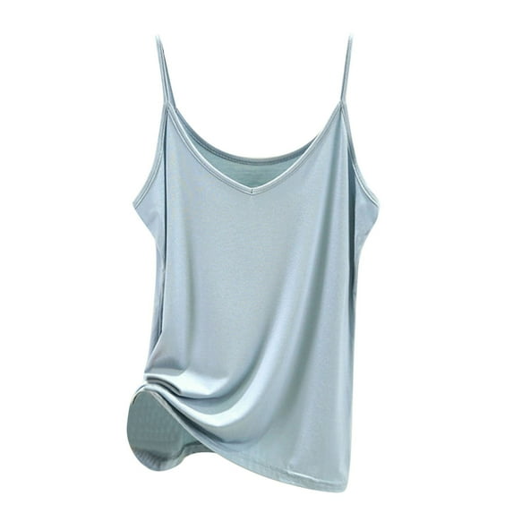 AWZXDE Women Solid Color V Neck Thin Strap Camisole Sleeveless Fitted Vest Tank Top For Women For Innerwear Layering Light Blue,L