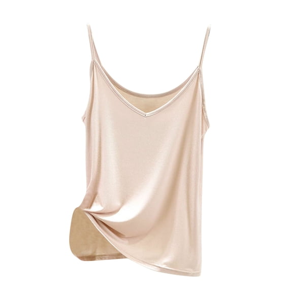 AWZXDE Women Solid Color V Neck Thin Strap Camisole Sleeveless Fitted Vest Tank Top For Women For Innerwear Layering Light Pink,M