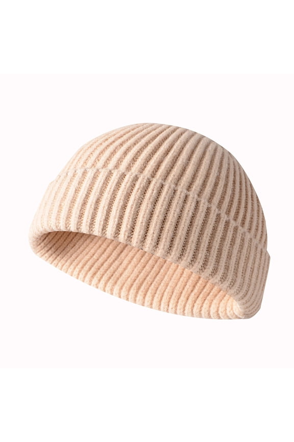 Women Winter Short Ribbed Knit Cap Thick Warm Contemporary Style Fashion Wear Beige