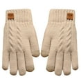thumbnail image 1 of AWZXDE Women Winter Style Thick Double Layer Knitted Leather Label Cold Proof Warm Solid Color Screen Finger Gloves for and Comfort Beige,One Size, 1 of 3