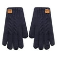 thumbnail image 1 of AWZXDE Women Winter Style Thick Double Layer Knitted Leather Label Cold Proof Warm Solid Color Screen Finger Gloves for and Comfort Navy,One Size, 1 of 3