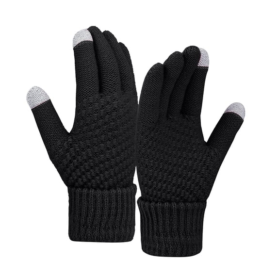 AWZXDE Women Winter Wool Warm Gloves Solid Color Knitted Cold Proof Accessories for Outdoor Activities and Daily Wear Black,One Size