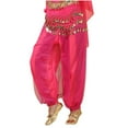 thumbnail image 1 of AWZXDE Women's Belly Dance Harem Pants with Sequined Waist Chain, Sheer Chiffon Loose Fit Bohemian Palazzo Pants for Performance Hot Pink,S, 1 of 3