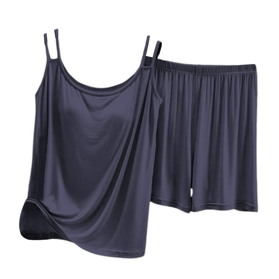 AWZXDE Women's Built-in Bra Camisole Shorts Pajama Set, Wear Sleepwear for Home Comfort Grey,L