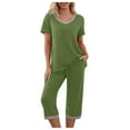 thumbnail image 1 of AWZXDE Women's Capri Pajama Set V Neck Short Sleeve Top with Pockets Casual 7/8 Pants Sleepwear Green,M, 1 of 9