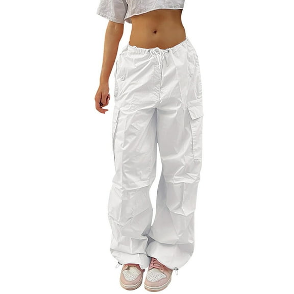 AWZXDE Women's Cargo Pants Relaxed Fit with Pockets and Drawstring Waist Loose Casual Workwear Joggers White,XS
