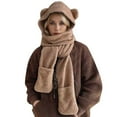 thumbnail image 1 of AWZXDE Women's Cartoon Bear Hat Scarf Autumn Lightweight Warm Comfortable Soft Ear Cover Combined Hat for Casual Wear Coffee, 1 of 3