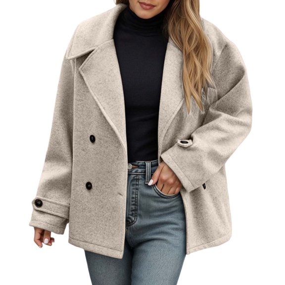 AWZXDE Women's Casual Fashion Lapel Collar Trench Coat with Buttons Structured Loose Fit Versatile Mid Long Daily Fashion Windbreaker Style Jacket for Outfit Combo Khaki,XXL