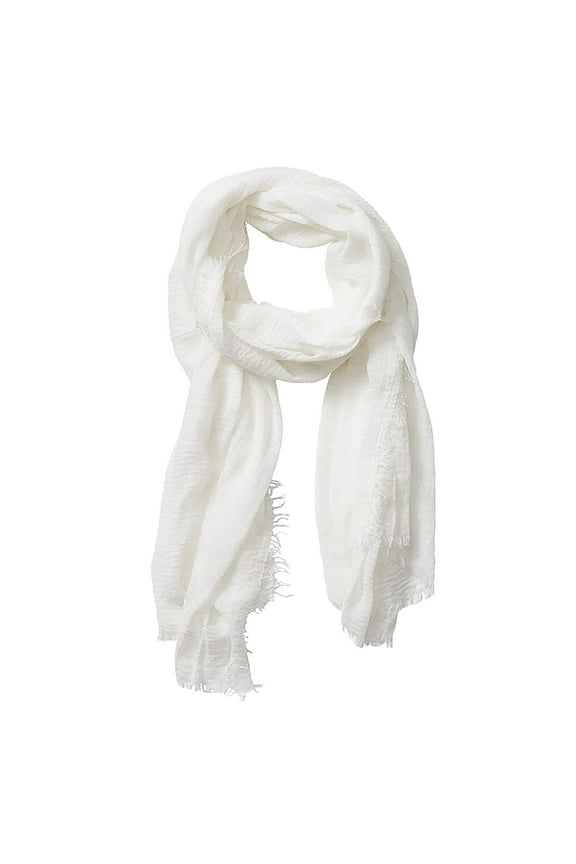Women's Casual Solid Color Ruffled Long Scarf - Lightweight Draped Neck Wrap for Everyday & Layered Style White,One Size