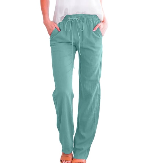 AWZXDE Women's Casual Sport Pants with Pockets and Belt, Tied Waist Loose Fit Long Breathable Relax Pants for Women Blue,L