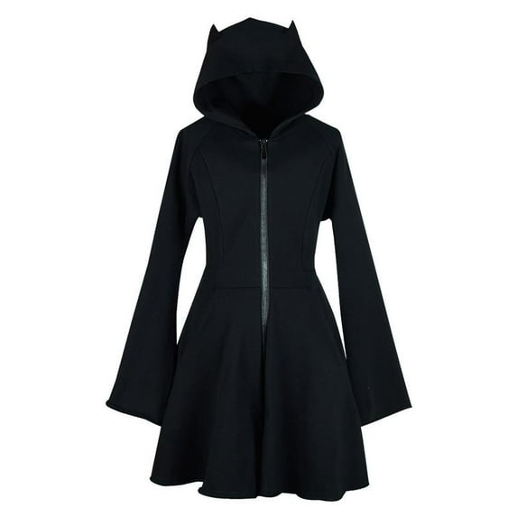 AWZXDE Women's Cat Ear Long Sleeve Hoodie Dress with Flared and Belt for Stylish Outfit Hoodie Women Womens Sweatshirt Black,XL