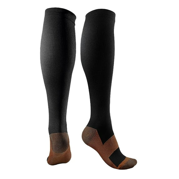 AWZXDE Women's Copper Fiber Long Compression Socks for Running Hiking Travel Solid Color Support and Comfort in Outdoor Activities Black,L