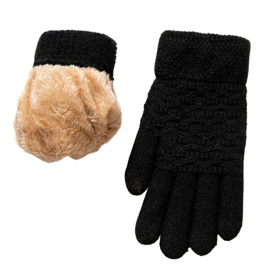 AWZXDE Women's Double Gloves With Thickened Jacquard Knit Warm Winter Cycling Ski Gloves for Improved Comfort and Performance Black,One Size