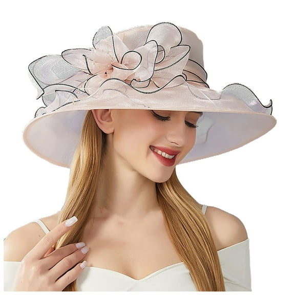 AWZXDE Women's Elegant Flower Mesh Sun Hat with Wide Brim Design for Seaside Beach Fashion Sun Protection Party formal Beach Hats for Women Pink,One Size