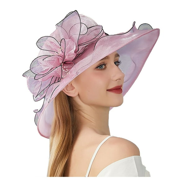 AWZXDE Women's Elegant Flower Mesh Sun Hat with Wide Brim Design for Seaside Beach Fashion Sun Protection Party formal Beach Hats for Women Purple,One Size