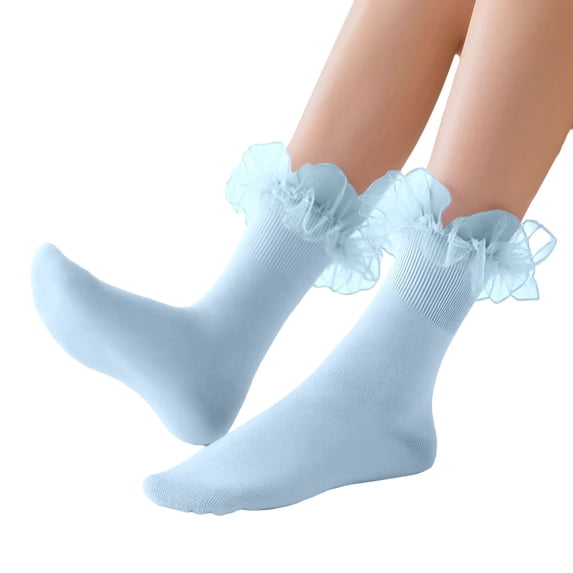 AWZXDE Women's Elegant Lace Thigh Mid Socks with Ruffle Solid Color Stretchable for Fashionable Hosiery and Comfort Wear BU1,One Size