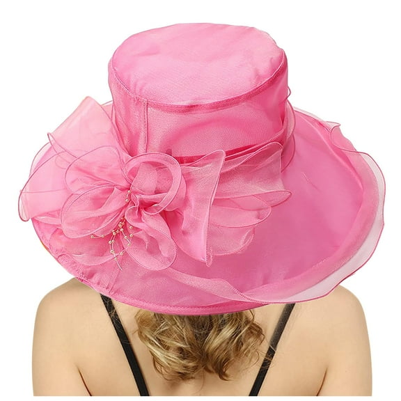 AWZXDE Women's Elegant Solid Color Flower Mesh Sun Hat for Beach Outdoor Sun Protection Casual Daily Fashion Party Sun Hats for Women Hot Pink,One Size