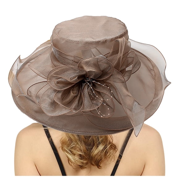 AWZXDE Women's Elegant Solid Color Flower Mesh Sun Hat for Beach Outdoor Sun Protection Casual Daily Fashion Party Sun Hats for Women Khaki,One Size