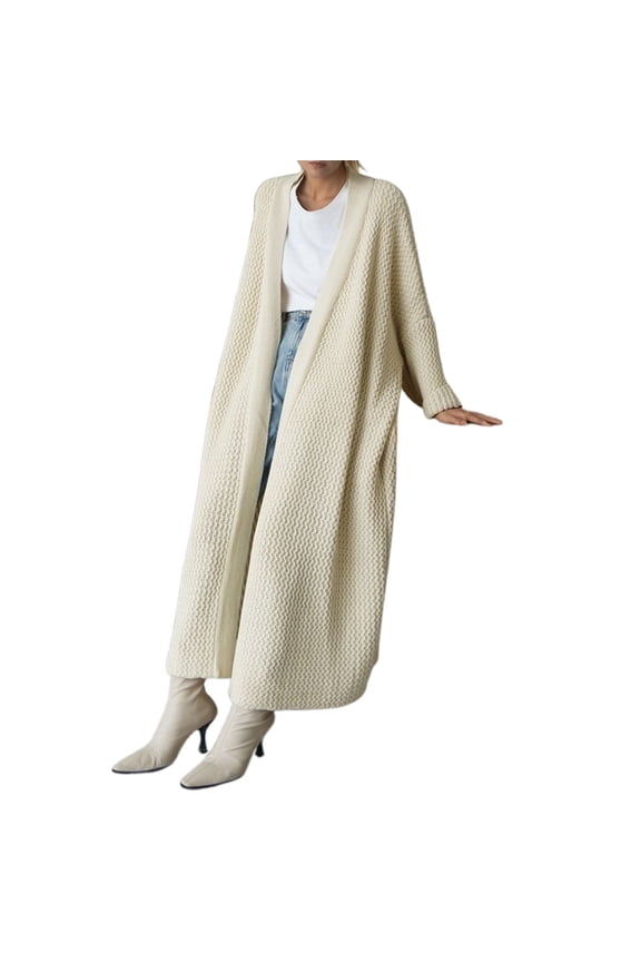 Women's Fall Winter Loose Fit Lazy Style Plus Size Long Length Over Knee Thick Knit Pattern No Button Open Front Fashion Elegant Sweater Beige,One Size