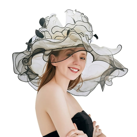 AWZXDE Women's Fashion Casual Sun Hat with Flower Mesh, Extra Wide Brim Elegant Cap Beige,One Size