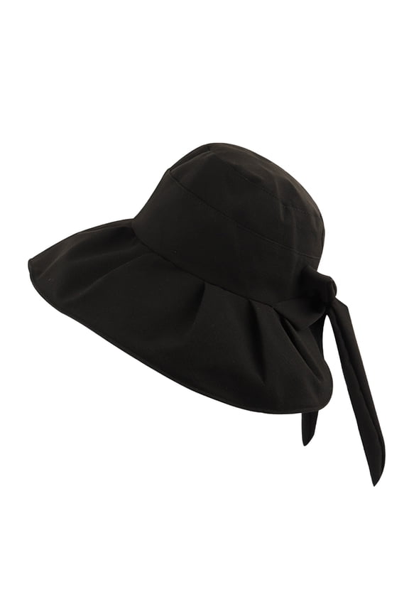 Women's Fashion Casual Versatile Sun Hat Outdoor Picnic Outing Bow Foldable Beach Windproof&nbsp;Packable Sun Hats for Women Travel Black,One Size