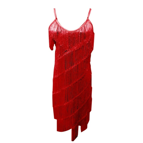AWZXDE Women's Fashion Elegant Solid Color Fringe V-Neck  Dress Vintage Sequin Dress for Daily Party and Evening Dress Red,XL