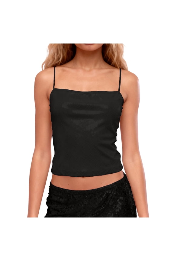 Women's Fashion Slim Fit Halter Top Thin Strap Candy Color High Elasticity Comfortable Sleeveless Camisole Top Black,S