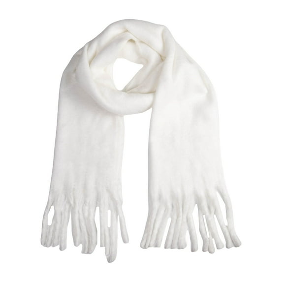 AWZXDE Women's Fringed Solid Color Long Scarf - Soft & Breathable Flowy Wrap for Everyday and Layered Styling White,One Size