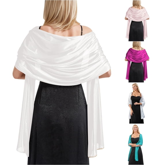 AWZXDE Women's Gorgeous Graceful Silk Scarf Shimmery Satin Shawl Wraps For Party Dress Shawl Wraps for Women White,One Size
