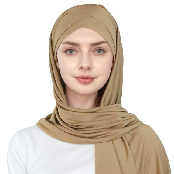 AWZXDE Women's Head Cover Scarf with Cap and Cross Front Tie, Solid Color Head Wrap for Women, Breathable Protective Scarf for Outdoor Coffee