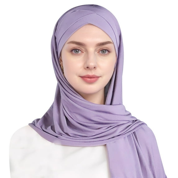 AWZXDE Women's Head Cover Scarf with Cap and Cross Front Tie, Solid Color Head Wrap for Women, Breathable Protective Scarf for Outdoor Light Purple