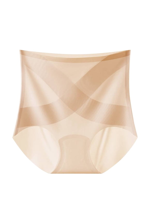 Women's High Rise Smooth Silk Sports Underwear Cross Back Seamless Breathable Plus Size Rear Lift Triangle Panties Plus Size Underwear For Women Beige